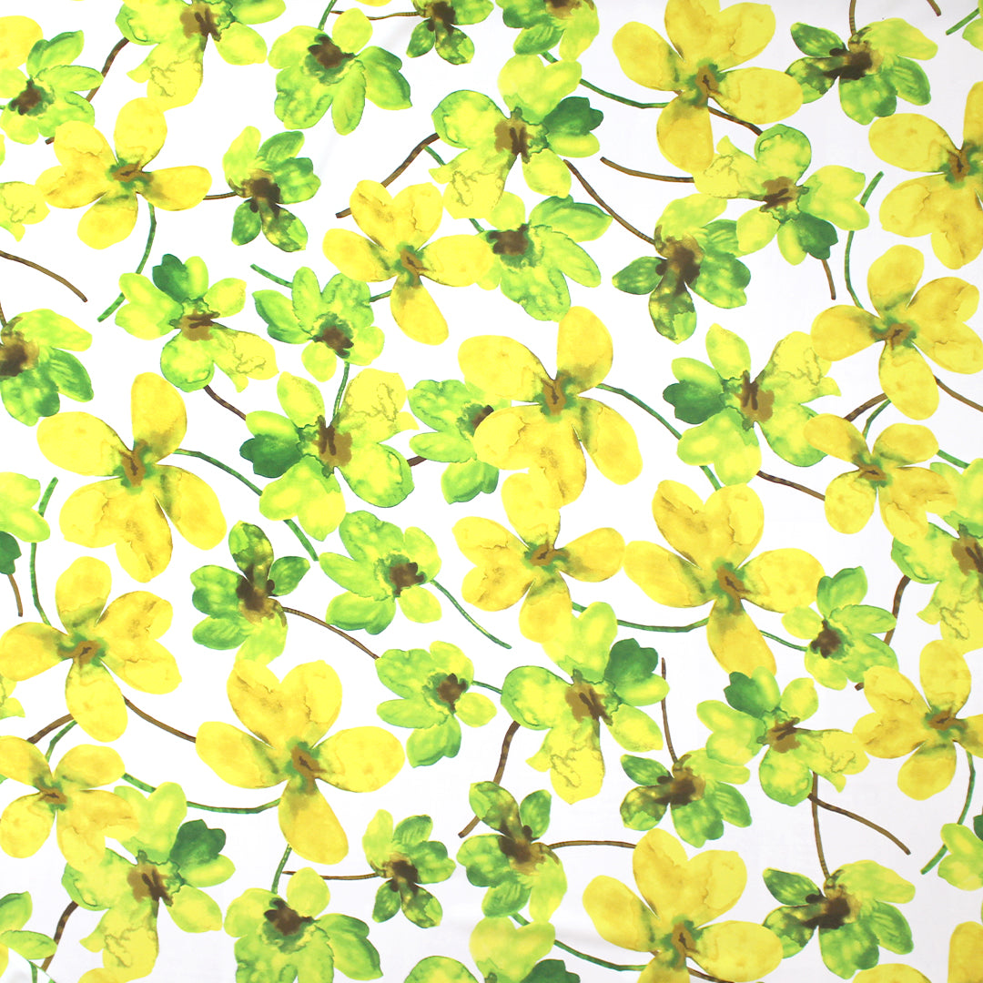 CA designer 'lemon-lime floral' poly crepe woven 1.5 yd