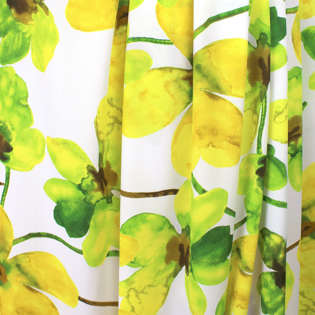 CA designer 'lemon-lime floral' poly crepe woven 1.5 yd