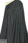 Rebecca Tayl0r specks on black stretch crepe woven .875 yds
