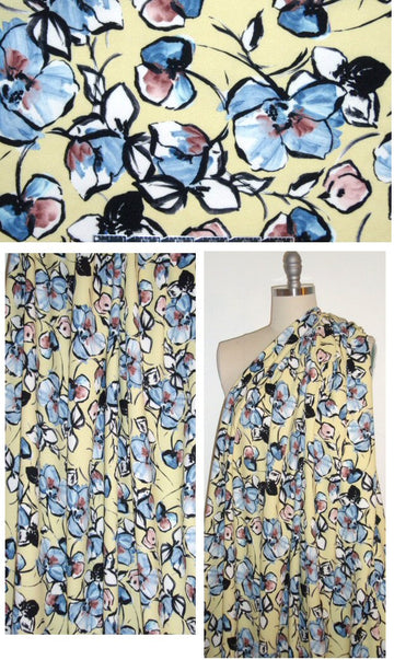 NY designer lemon floral textured poly crepe woven 1.75 yd