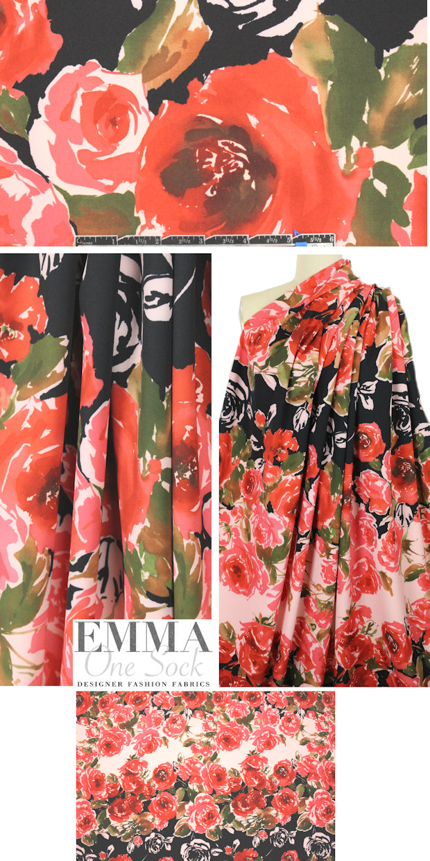 NY designer printed microfiber knit - poppy/carnation