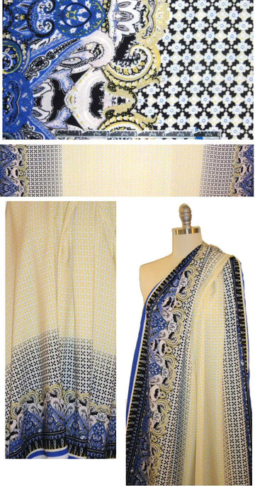 paisley graphic border print ltwt. woven - lemon