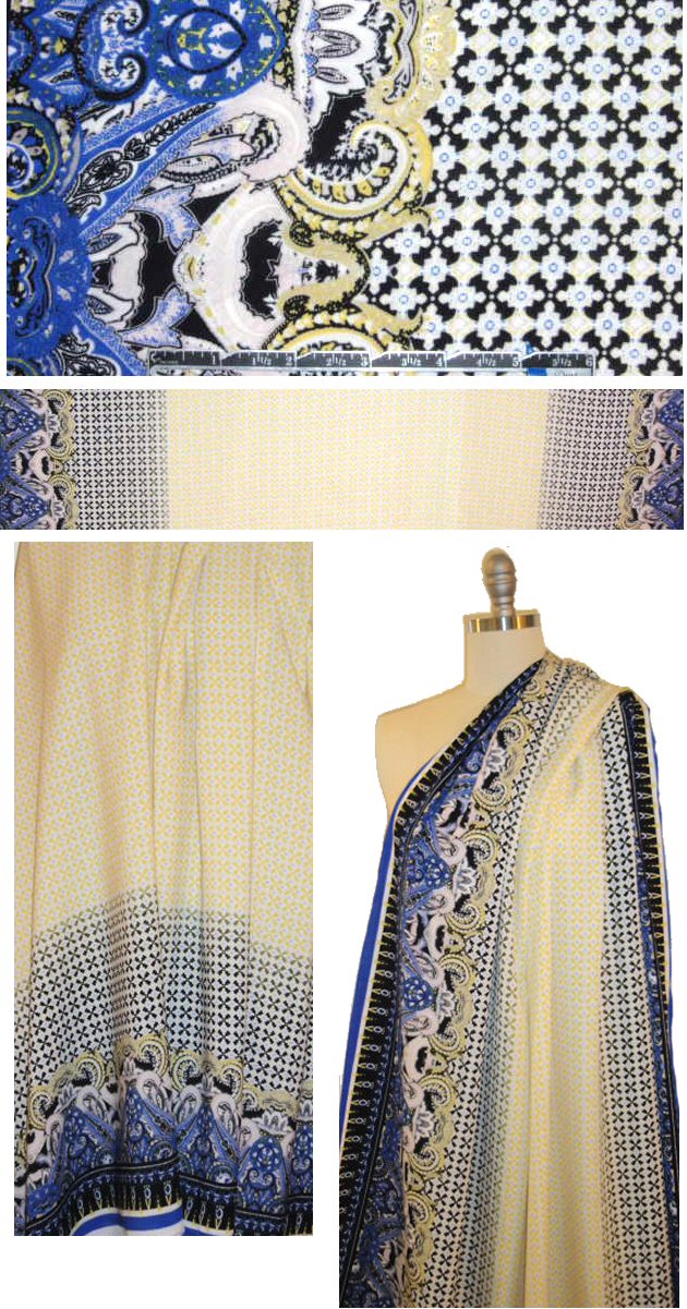paisley graphic border print ltwt. woven - lemon 1.625 yds