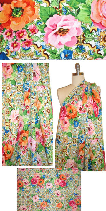 exotic floral poly crepe de chine - orange/lime