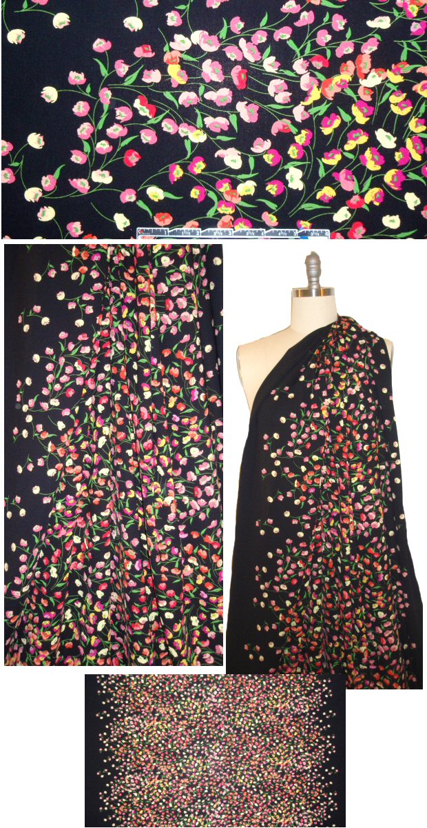 pretty floral- black/coral 1.875 yds**Slight Flaw**