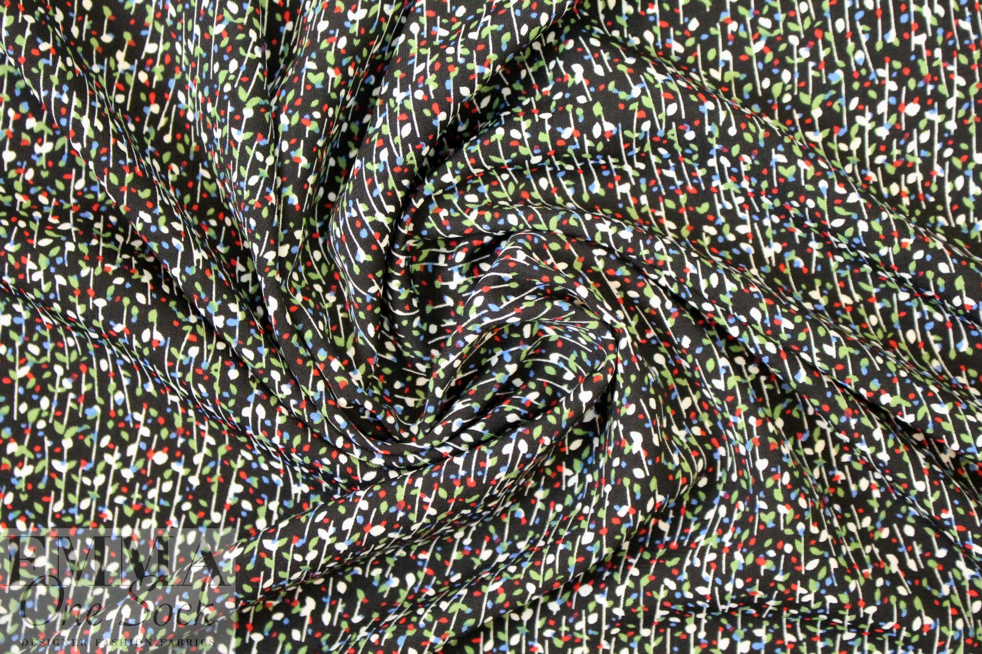 teeny flowers drapey lightweight woven - black .66 yds