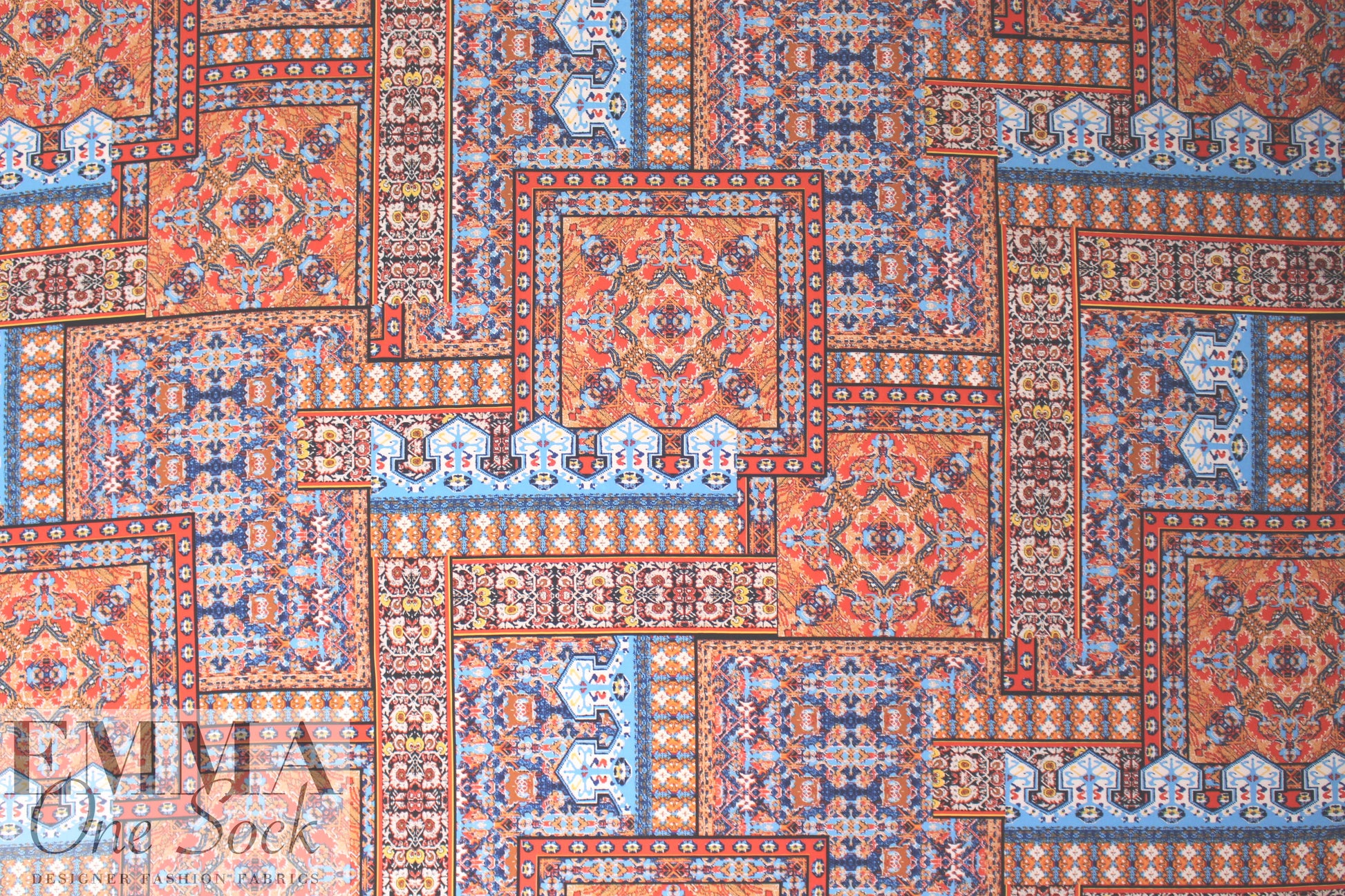 Istanbul patchwork drapey woven - red/sky 2.25 yds