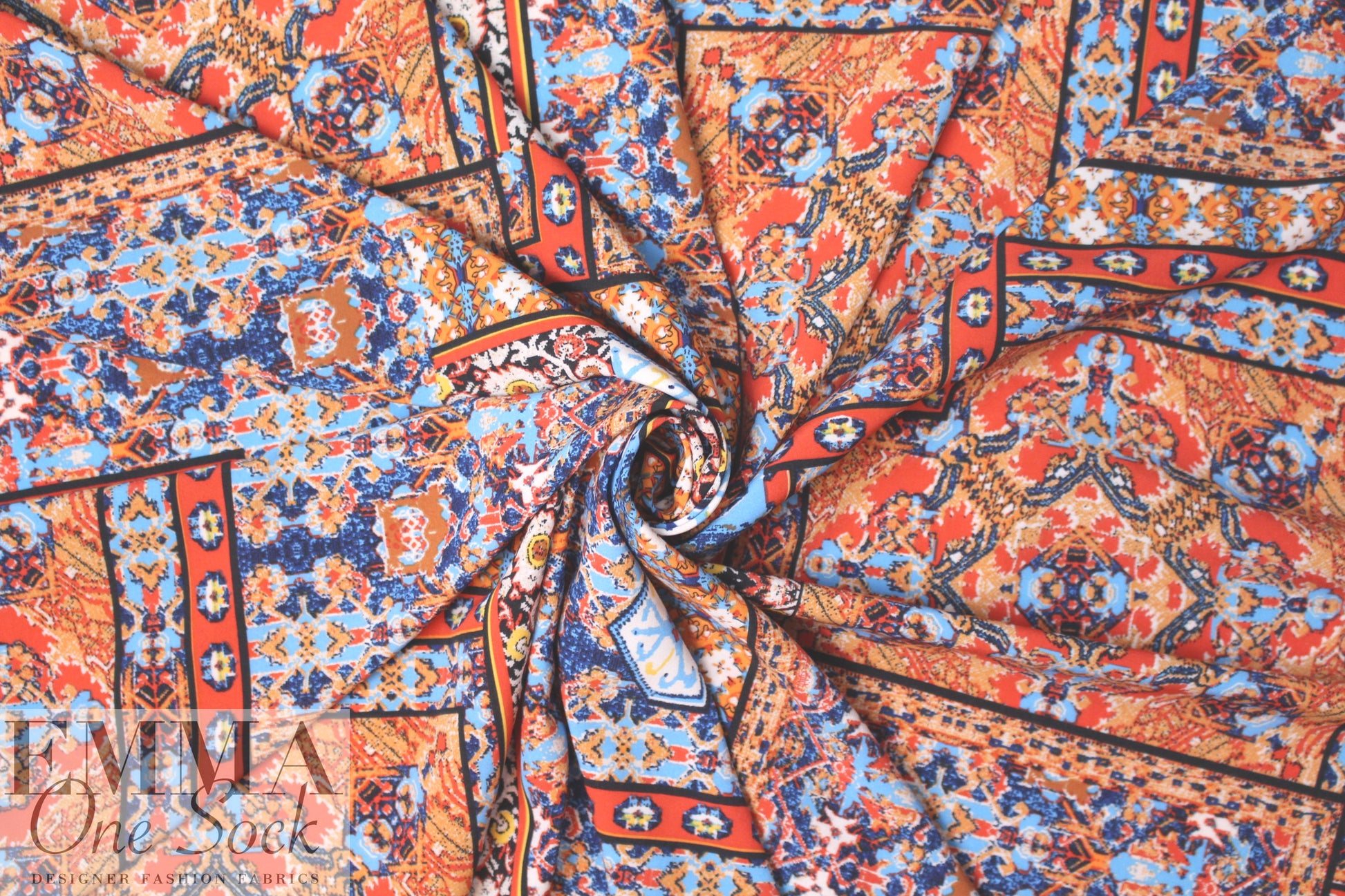 Istanbul patchwork drapey woven - red/sky