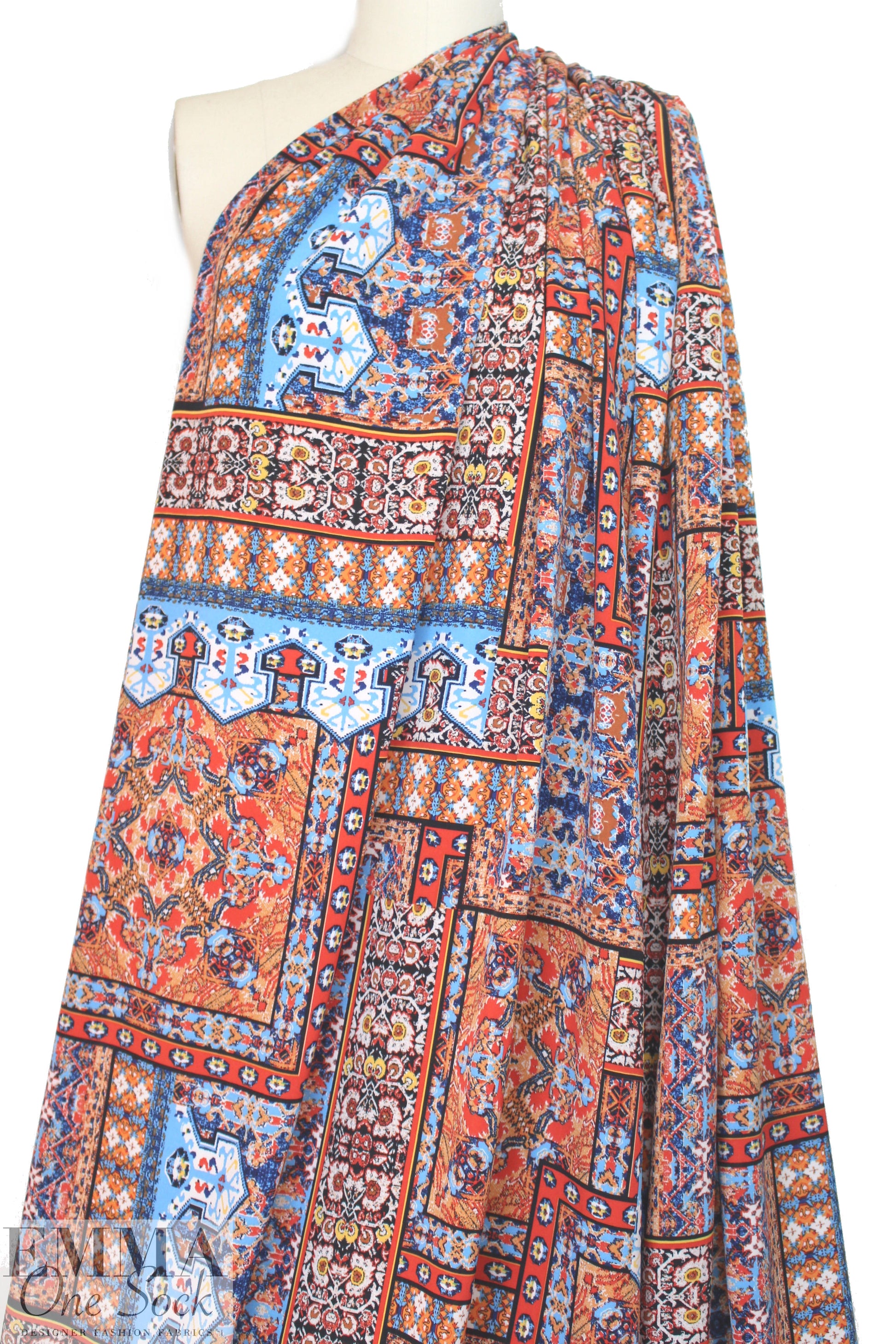 Istanbul patchwork drapey woven - red/sky
