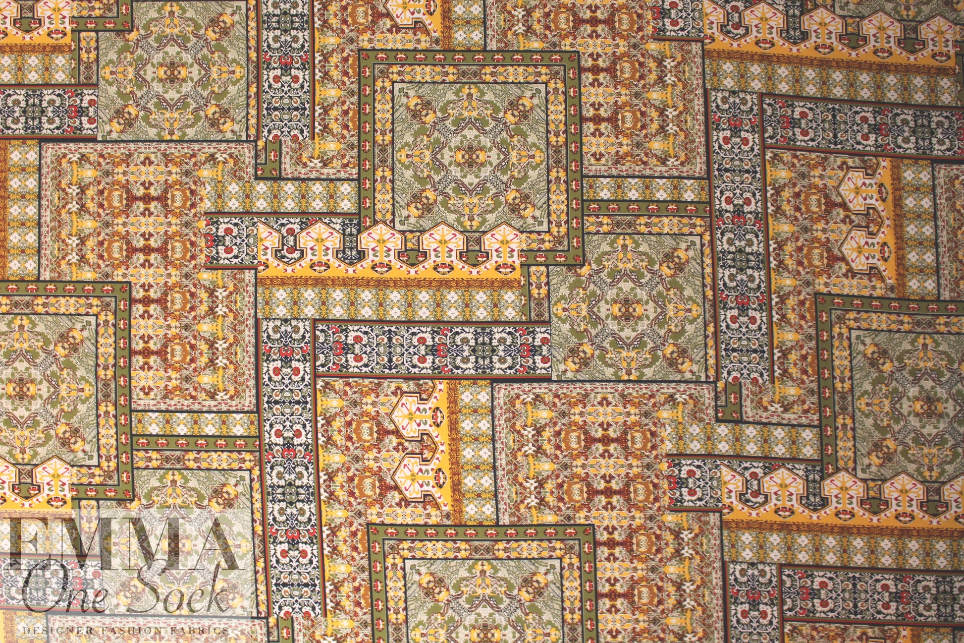 Istanbul patchwork drapey woven - olive/sunshine