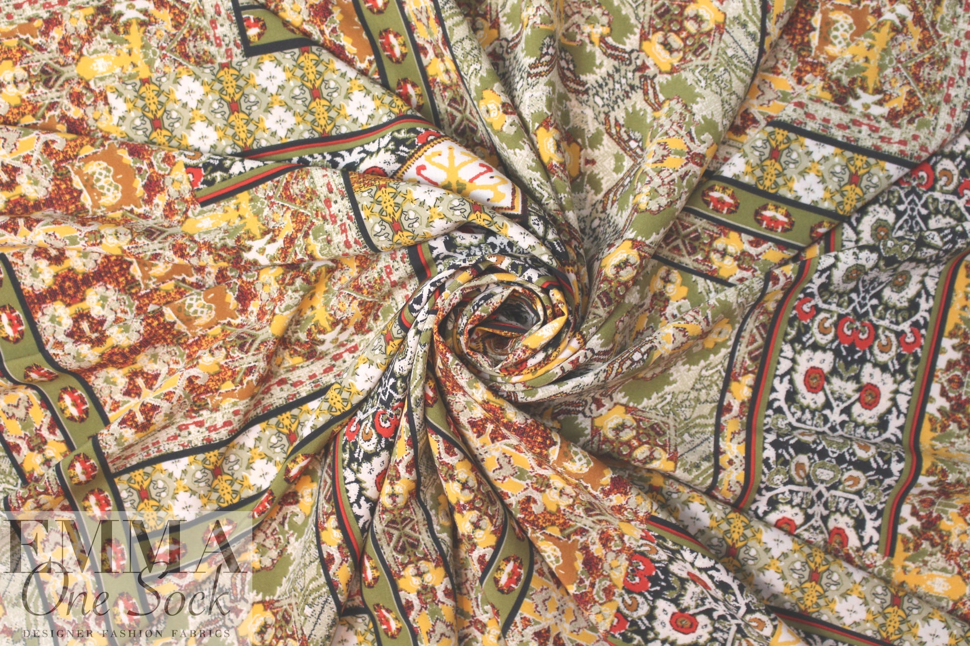 Istanbul patchwork drapey woven - olive/sunshine