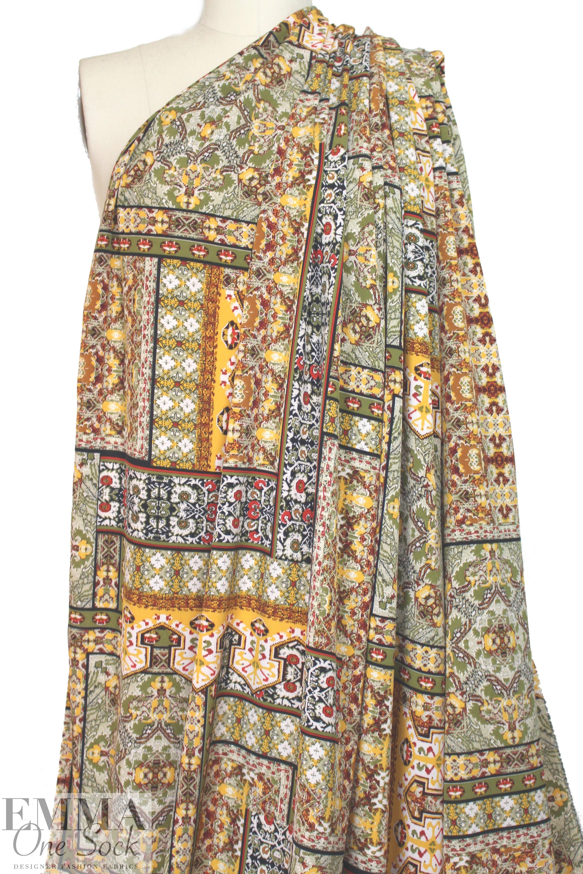 Istanbul patchwork drapey woven - olive/sunshine