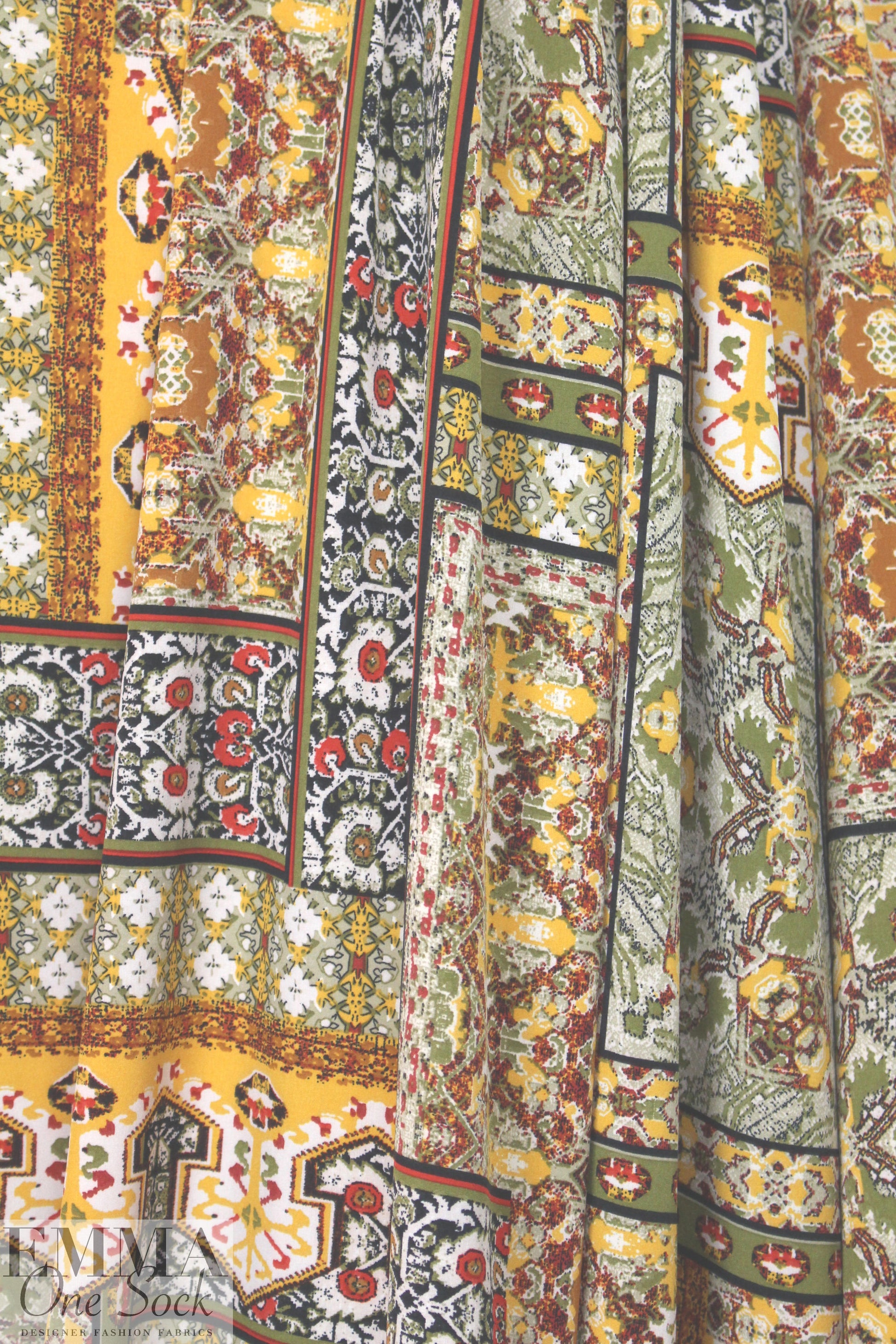 Istanbul patchwork drapey woven - olive/sunshine