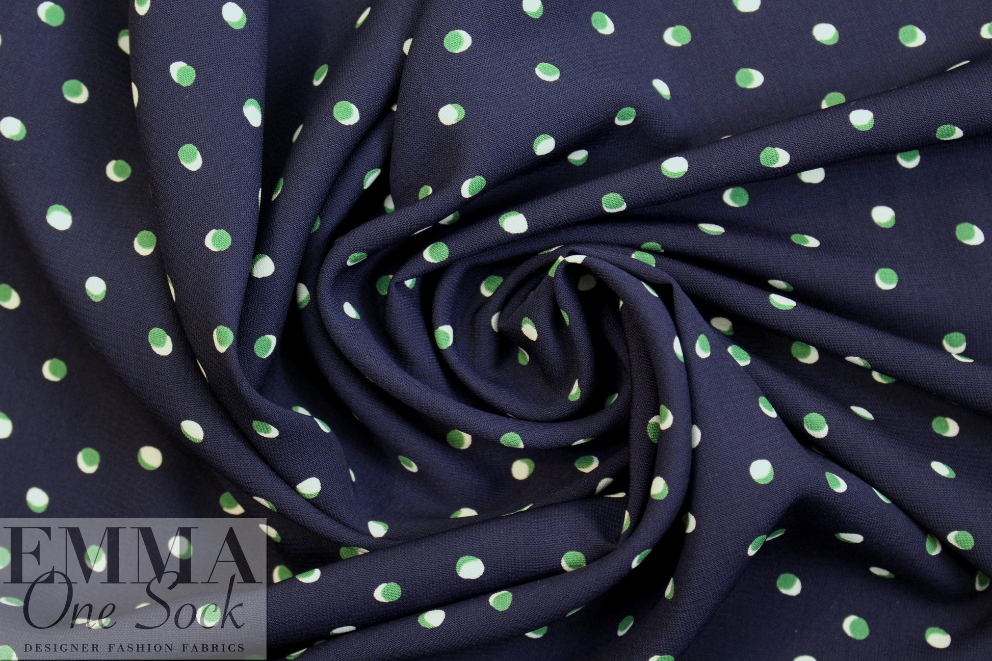 dark navy/green shadow dot poly crepe woven