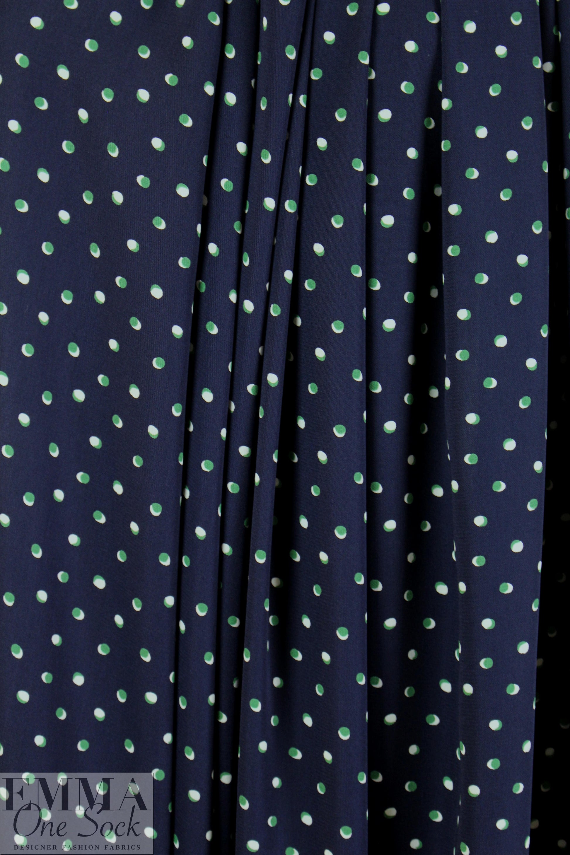 dark navy/green shadow dot poly crepe woven
