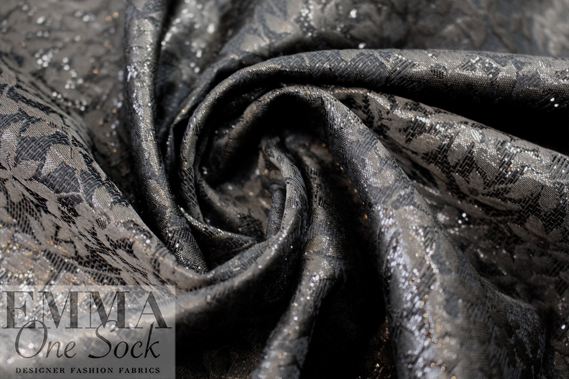 enchanted antique black on black floral metallic brocade 1.75 yd