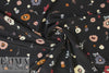 NY designer flower shower on black polysilk  .625 yds