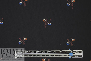 NY designer woodland floral on black polysilk  2 yds