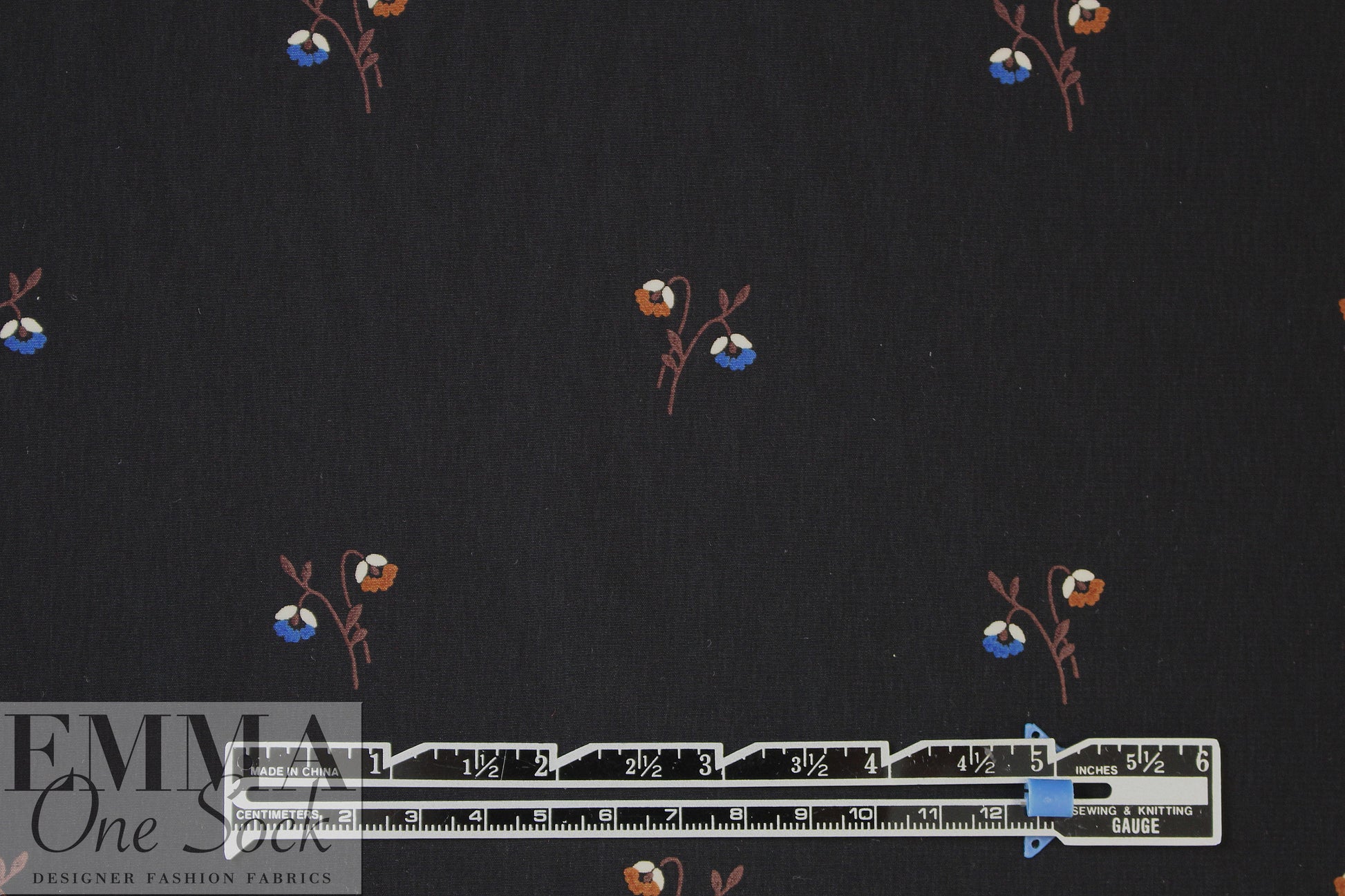 NY designer woodland floral on black polysilk  1.625 yd