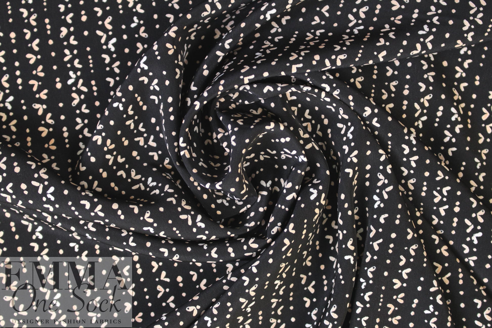 NY designer petal stripes on black polysilk  2 yd