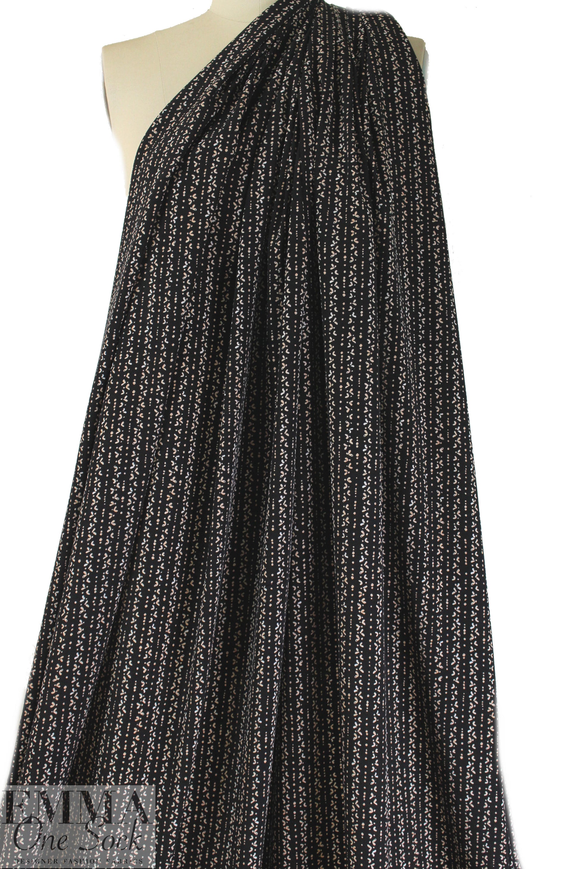 NY designer petal stripes on black polysilk  2 yd