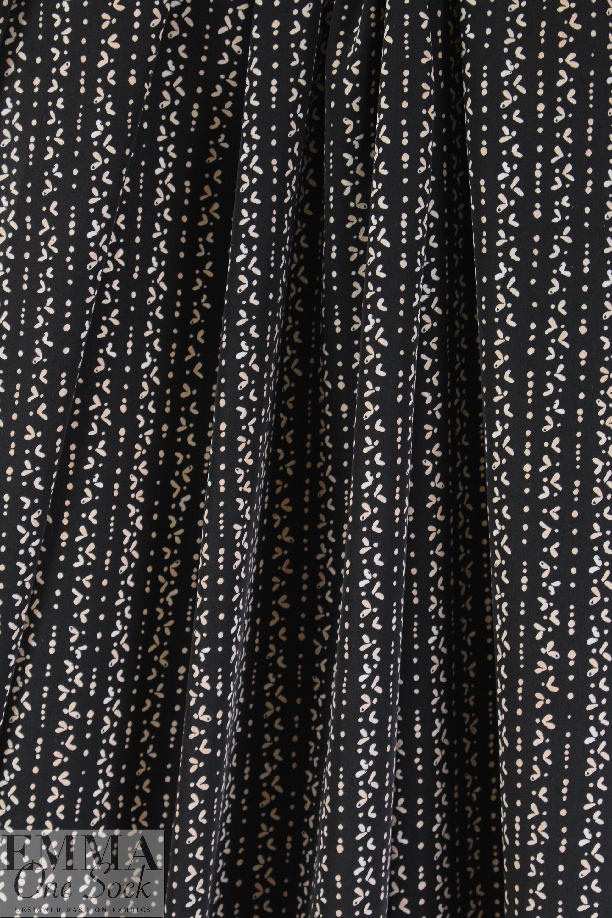 NY designer petal stripes on black polysilk