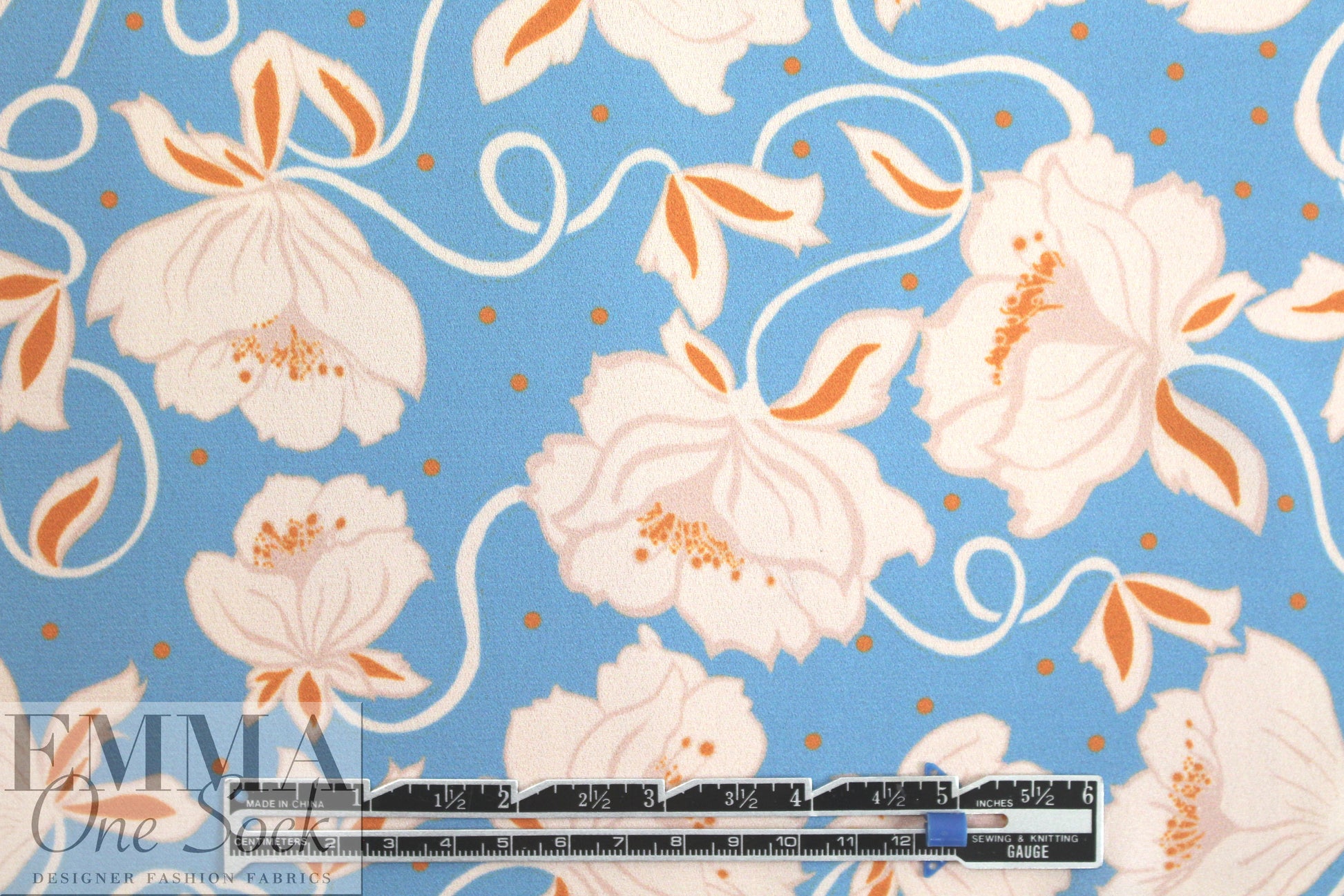 CA designer 'floral twirl' poly crepe woven