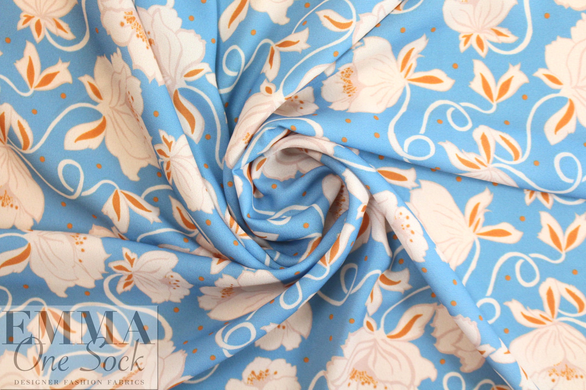 CA designer 'floral twirl' poly crepe woven