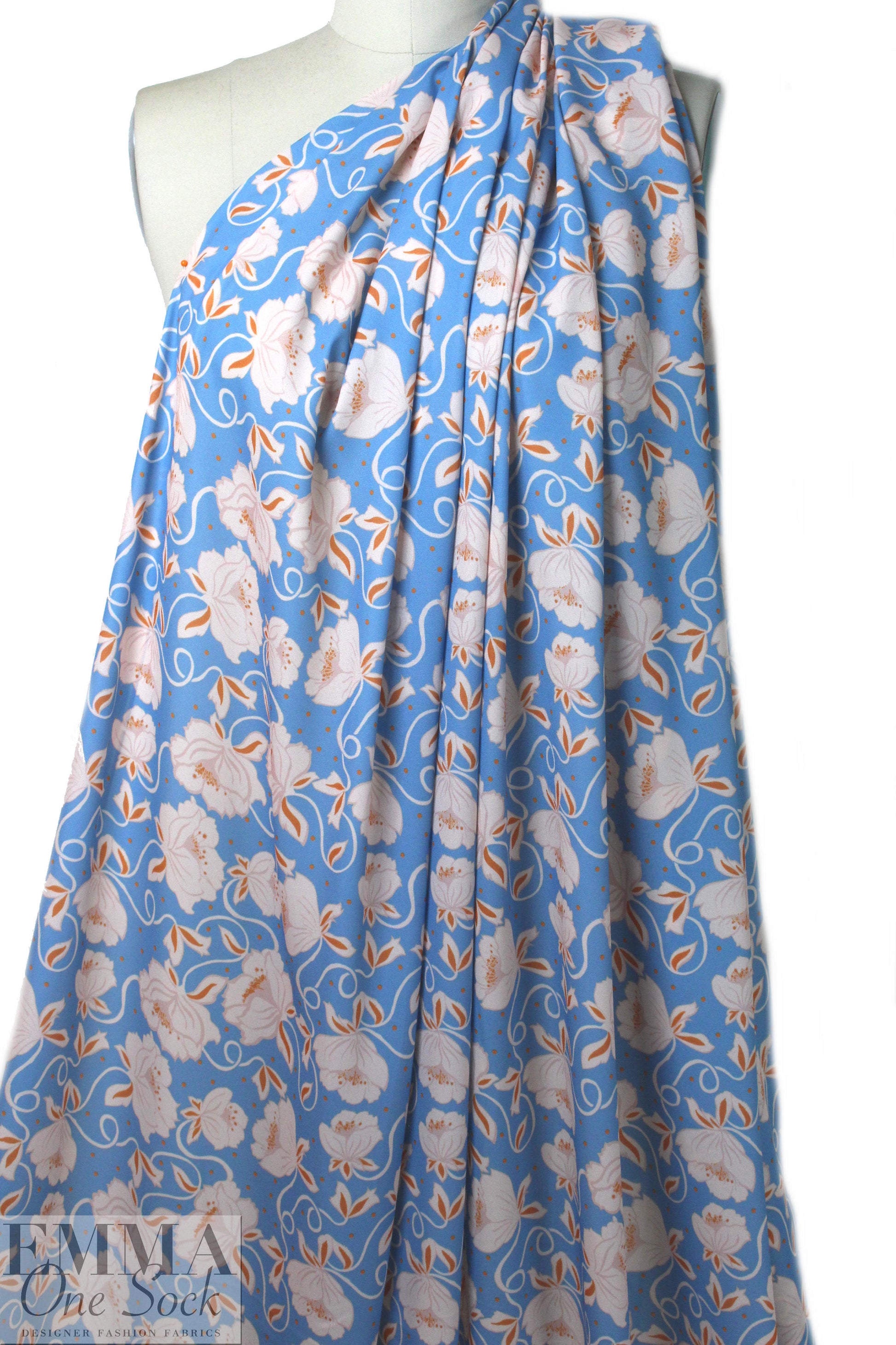 CA designer 'floral twirl' poly crepe woven