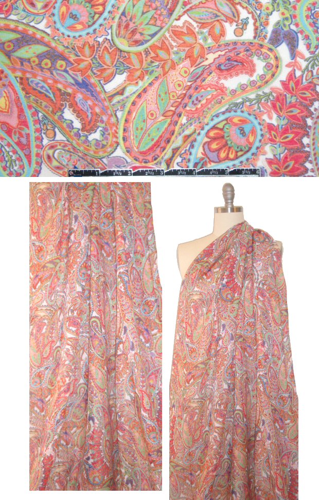 NY designer colorful paisley polyester voile