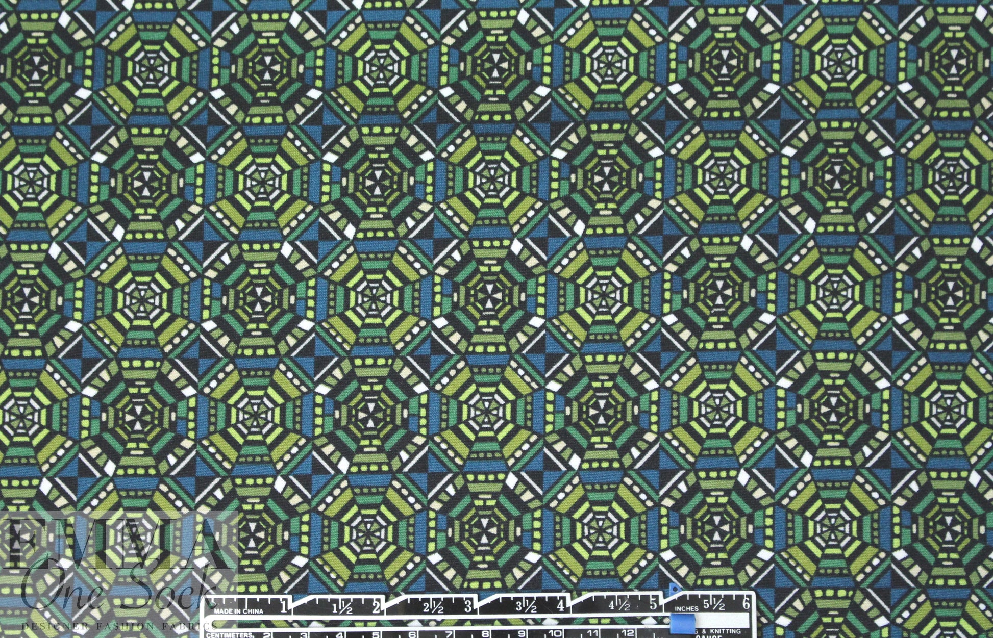 NY designer olive/teal graphic ITY knit