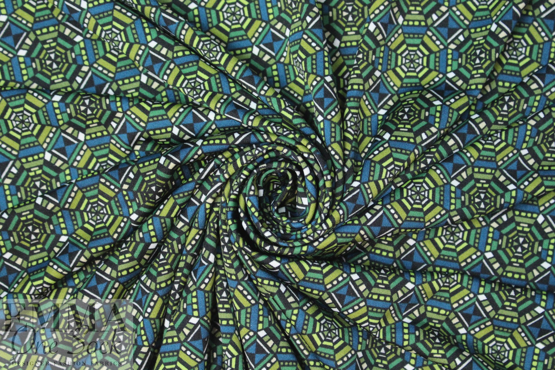 NY designer olive/teal graphic ITY knit