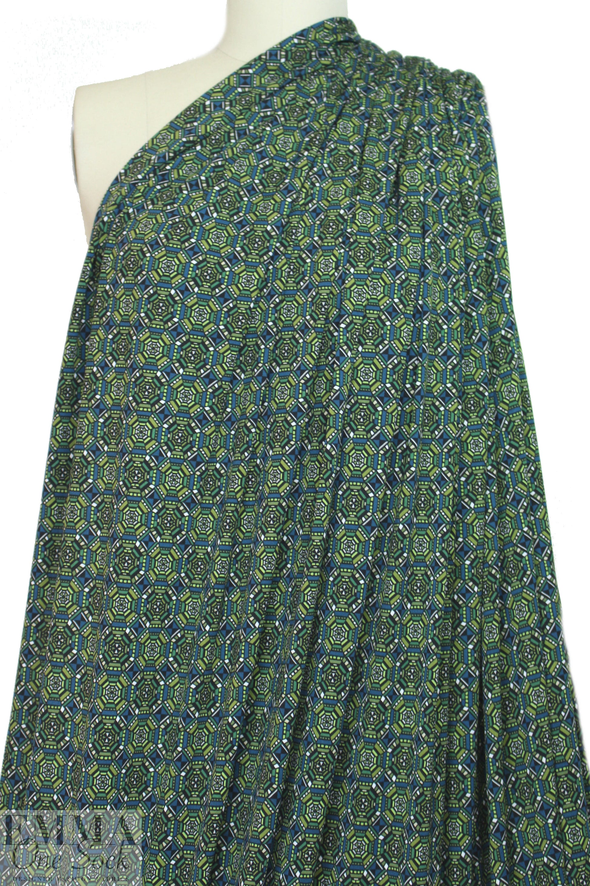 NY designer olive/teal graphic ITY knit