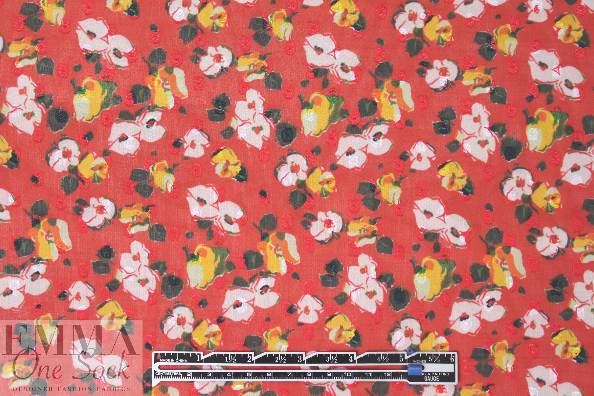 Caro1ina H. clipped weave floral silk sheer - red