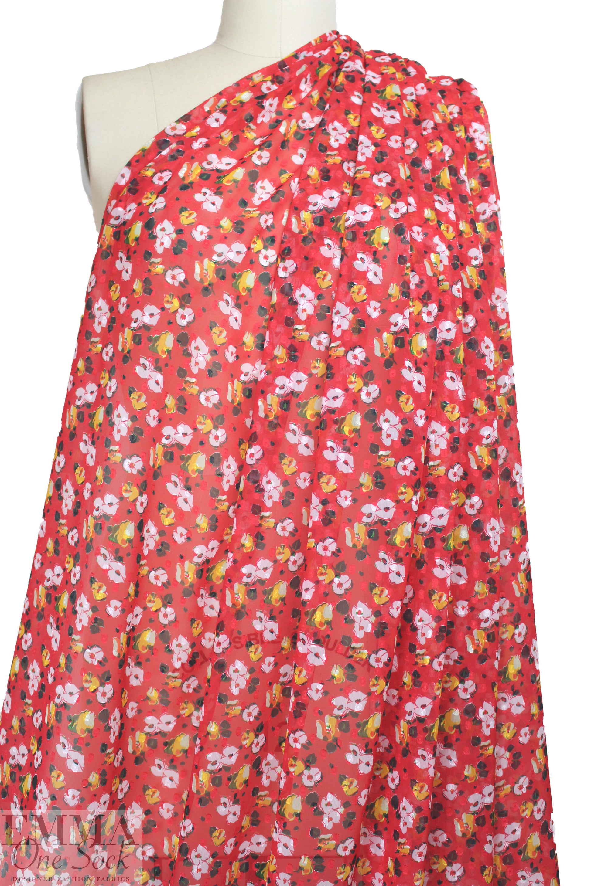 Caro1ina H. clipped weave floral silk sheer - red
