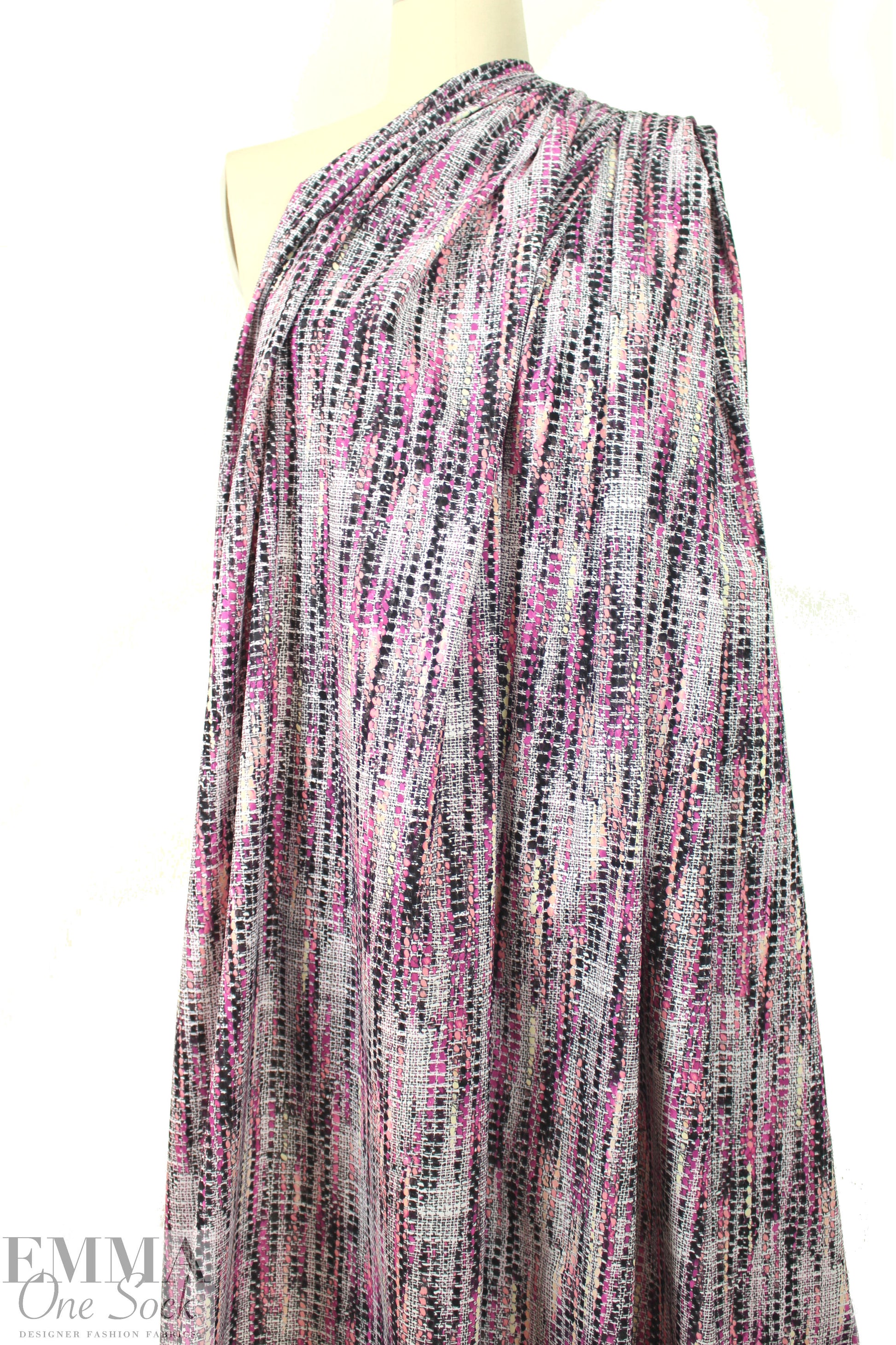 Italian phlox/peach dotty graphic poly knit 1.375 yd