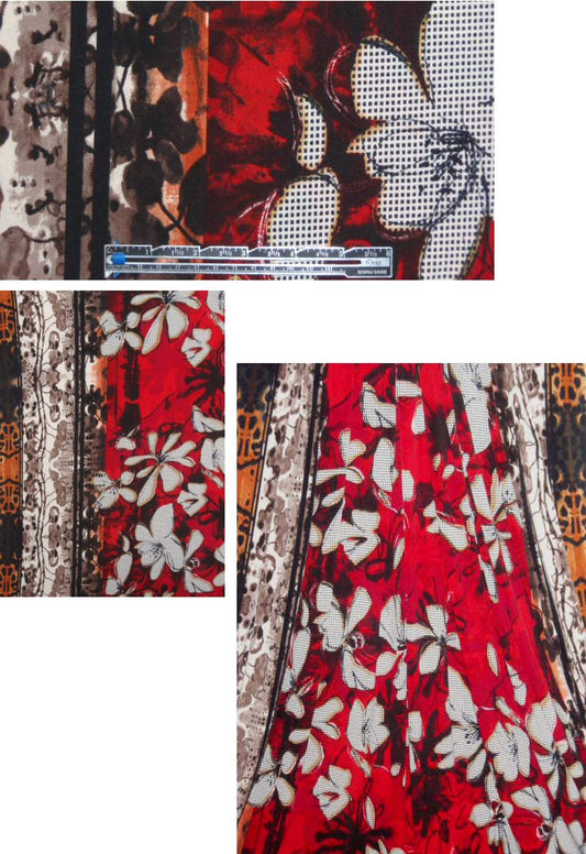 double border stylized floral poly/lycra knit - red