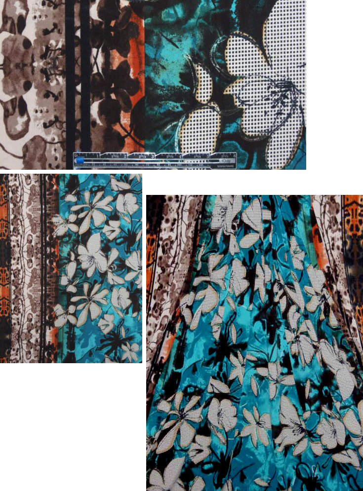 double border stylized floral poly/lycra knit - teal 1.10 yds