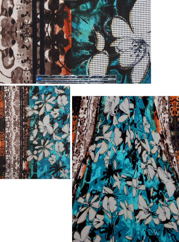 double border stylized floral poly/lycra knit - teal 1.10 yds