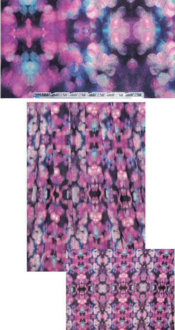 plum/teal rorschach print poly/lycra knit