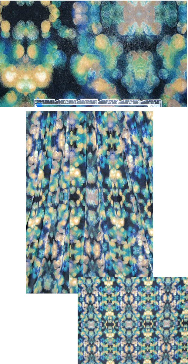 blue/green rorschach print poly/lycra knit