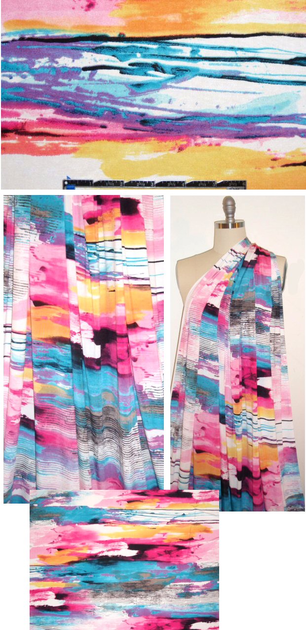 sunrise, sunset poly/lycra knit - pink/aqua