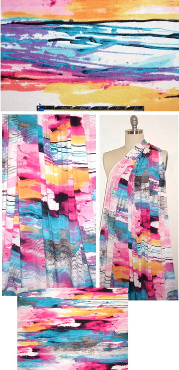 sunrise, sunset poly/lycra knit - pink/aqua