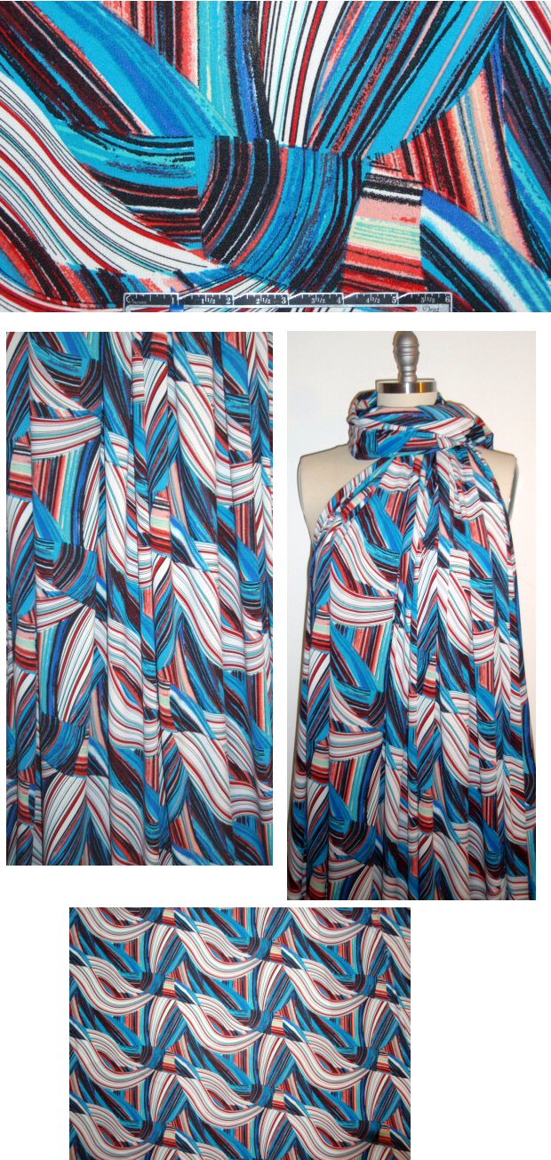 knotted stripes poly/lycra knit - coral/turquoise 1.375 yd