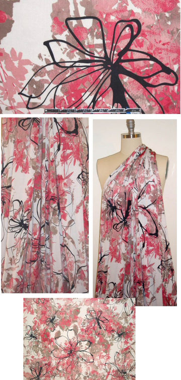 flowery sketches poly/lycra knit - coral/mocha