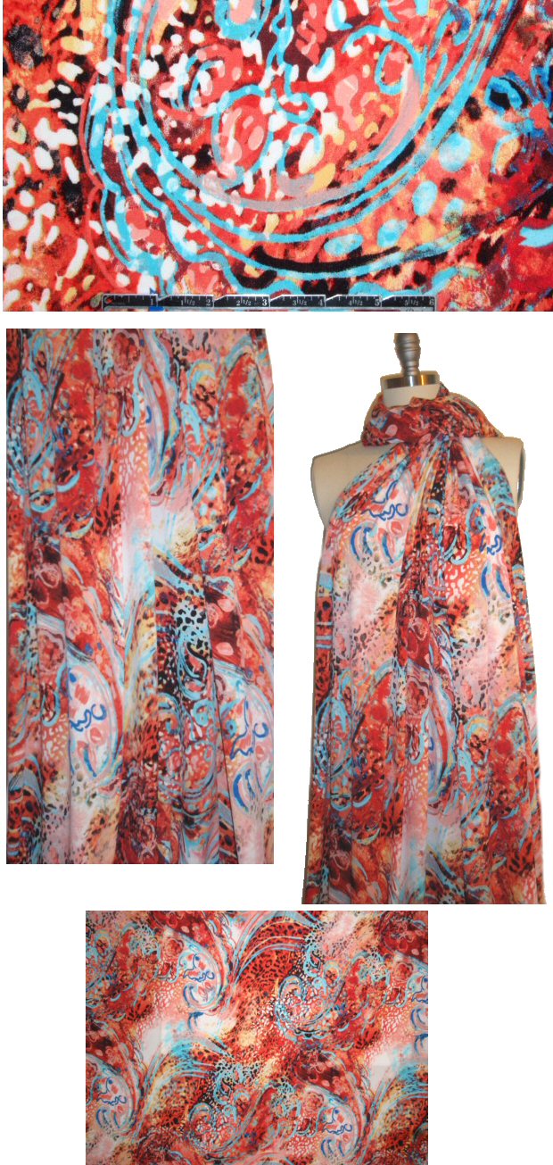 speckled paisley poly/lycra knit - poppy/aqua 2 yd