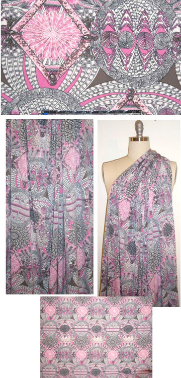 pink/mocha intricate medallion poly/lycra knit .8 yds