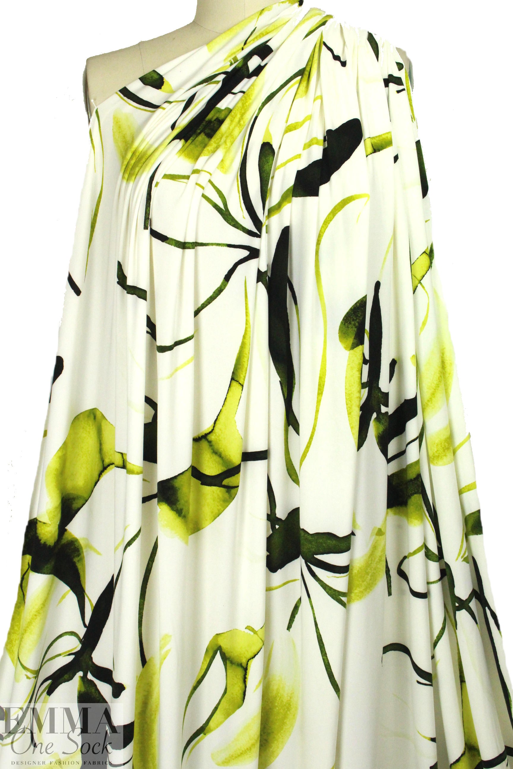 chartreuse floral abstraction print poly/lycra knit
