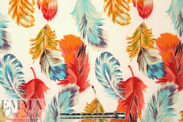 NY designer feather graphic ITY knit 1.625 yd