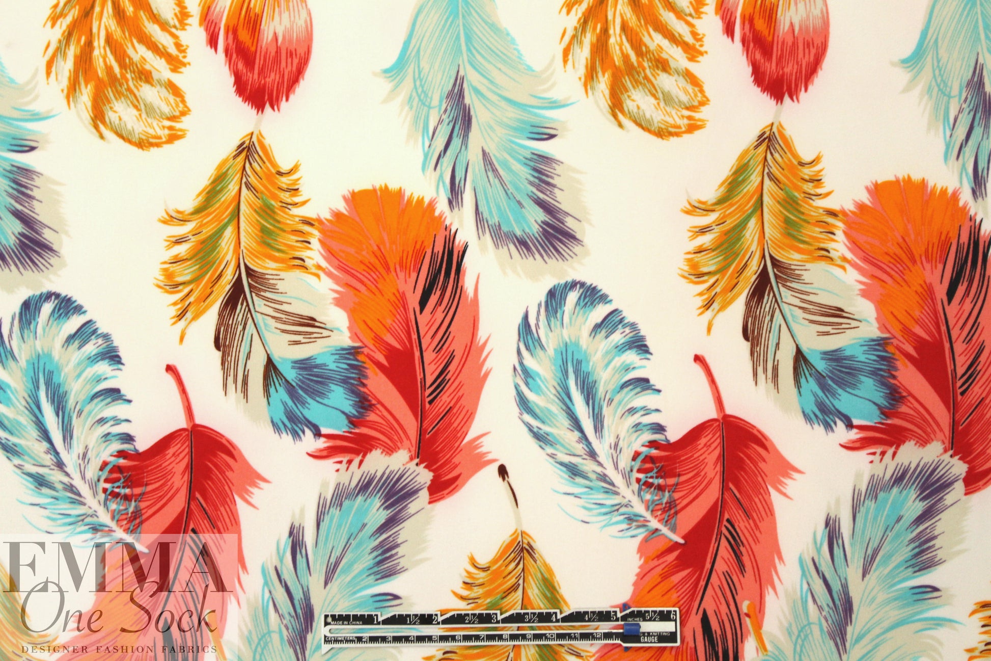 NY designer feather graphic ITY knit 1.5 yd